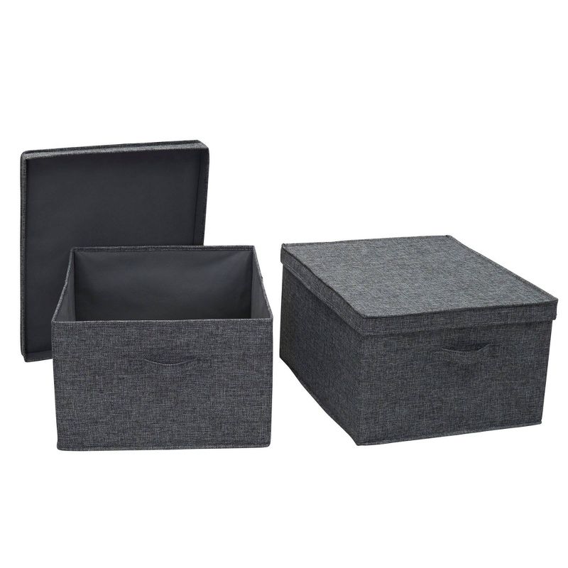 Household Essentials Set of 2 Jumbo Storage Boxes with Lids Graphite Linen, 1 of 9