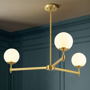Rennnsan Loomsy 37" W 3 - Light Sputnik Globe Milk Glass Mid-Century Modern Dimmable Oversize Chandelier in Gold - 1 of 4