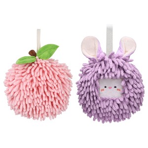 REGALWOVEN 2 Pcs Comfortable Soft Absorbent Chenille Ball Fuzzy Hand Towels - 1 of 4