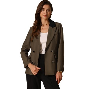 INSPIRE CHIC Women's Notched Lapel Long Sleeve One Button Double Breast Flap Pocket Blazer - 1 of 4