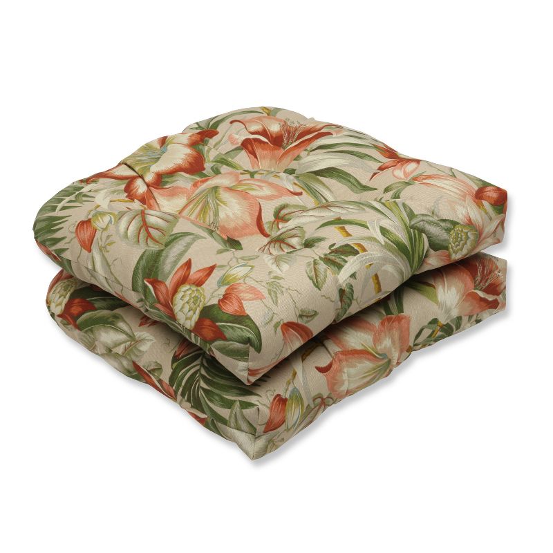 2pk Botanical Glow Tiger Lily Wicker Outdoor Seat Cushions - Pillow Perfect, 1 of 5