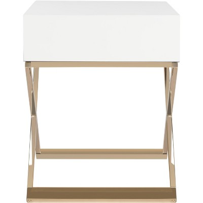 White Rectangular Wood and Metal End Table with Storage