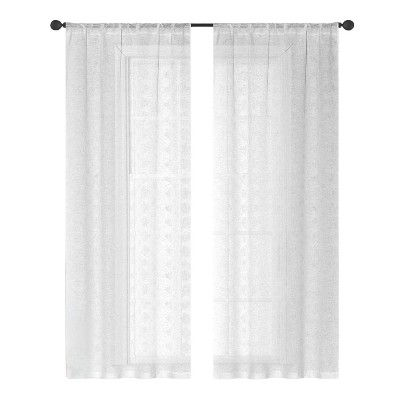 RT Designer Collection Laura Textured Sheer Rod Pocket Luxurious Modern Design Curtain Panel Pair 37" x 84" White