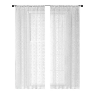 RT Designer Collection Laura Textured Sheer Rod Pocket Luxurious Modern Design Curtain Panel Pair 37" x 84" White - 1 of 4