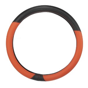 Unique Bargains Carbon Fiber Pattern Faux Leather Car Wheel Steering Cover 14.5-15" - 1 of 4