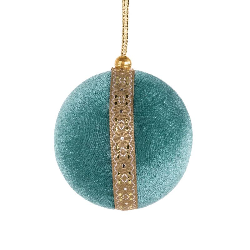 Northlight Velour Round Ball Christmas Ornament - 3.25" - Teal Green and Gold, 1 of 4