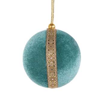 Northlight Velour Round Ball Christmas Ornament - 3.25" - Teal Green and Gold