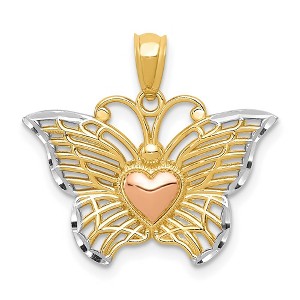 Black Bow Jewelry 14k Yellow & Rose Gold with White Rhodium 22mm Butterfly Heart Pendant - 1 of 4