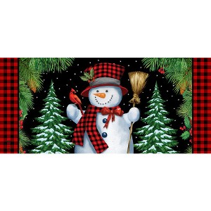 Briarwood Lane Winter Red Checkered Snowman Mini Mat 22x10 Indoor Outdoor For Winter Doormat - 1 of 3