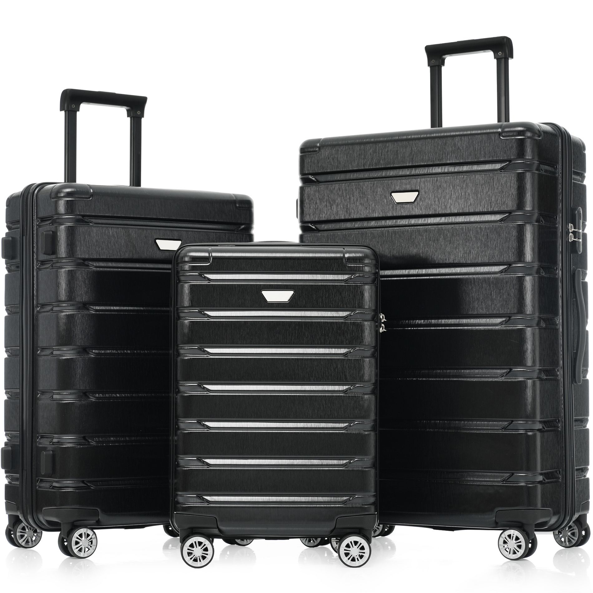 3-Piece Hardshell Luggage Set with Spinner Wheels, ABS+PC Lightweight & DurableTravel Suitcase (20/24/28 Inch), Black - ModernLuxe