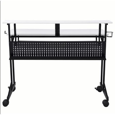 Vynxaria Black White Music Studio Desk Computer Desks with Sturdy Metal Base Stylish Design for Professional Recording Setups