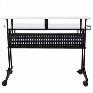 Vynxaria Black White Music Studio Desk Computer Desks with Sturdy Metal Base Stylish Design for Professional Recording Setups - 1 of 4