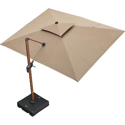 PURPLE LEAF Patio Large Cantilever Umbrella Outdoor Wood Grain Pattern Umbrella Pole Offset Umbrella Heavy Duty Sun Umbrellas for Garden Deck Pool