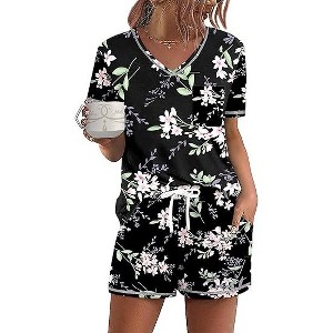 Ekouaer Women's Pajamas Sets Short Sleeve Lounge Sets Sleepwear Casual Two Piece Pjs With Pockets - 1 of 4