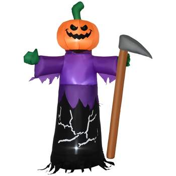 Outsunny 5' Inflatable Halloween Jack O Lantern Grim Reaper Decoration, Blow-Up Pumpkin LED Yard Display Indoor Outdoor for Garden, Lawn, Party