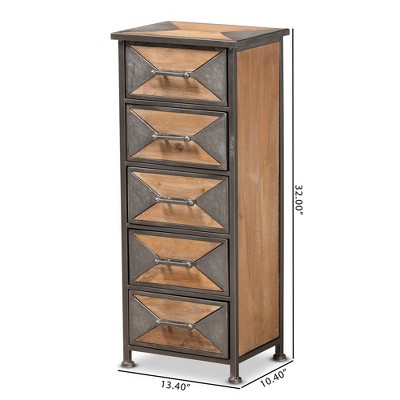 Lockable Gray Office Cabinet with Whitewashed Oak Accents