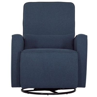 Image of Evolur Holland Upholstered Plush Seating Glider Swivel Chair, Navy