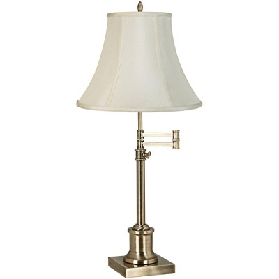 360 Lighting Traditional Swing Arm Desk Table Lamp Adjustable Height 36" Tall Antique Brass Imperial Creme Fabric Bell Shade Living Room