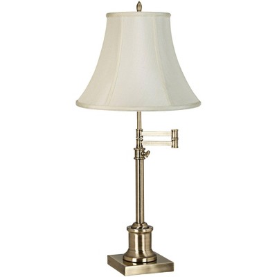 360 Lighting Traditional Swing Arm Desk Table Lamp Adjustable Height Antique Brass Imperial Creme Fabric Bell Shade Living Room