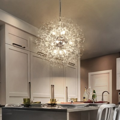 Rennnsan Quindal 19"W 9-Light Sputnik Dandelion Crystal Modern Glam Dimmable Chandelier in Silver