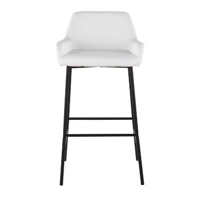 Daniella Industrial Black Metal and White Faux Leather Barstools - Set of 2