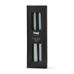 tag Color Studio 12" Traditional Taper Unscented Smokeless Paraffin Wax Candle Light Blue Set of 4 Burn Time 8 hrs. - 1 of 3