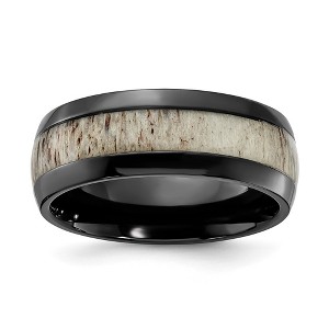 Black Bow Jewelry 8mm Black Zirconium & White Antler Inlay Standard Fit Band - 1 of 4