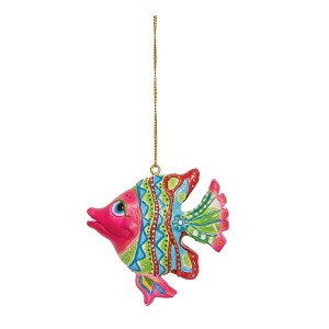 Beachcombers Green and Pink Striped Fish Ornament - 1 of 2