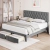Whizmax Bed Frame with 2 Storage Drawers, Upholstered Platform Bed Frame with Adjustable Button Tufted Headboard, No Box Spring Needed, Easy Assembly - 2 of 4