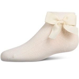 Memoi Girls' Ribbed Bow Anklet Socks - 1 of 4