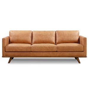 Poly & Bark 85" Nolita Sofa Cognac Tan: 3-Seater, Leather Upholstery, Removable Cushions, Wood Frame - 1 of 4