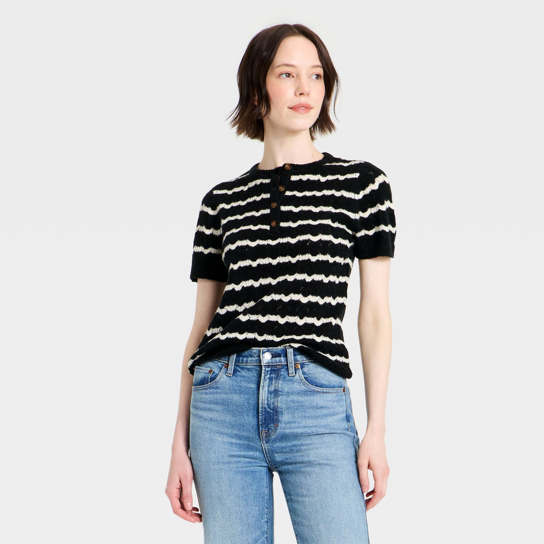 Women's Short Sleeve Heirloom Henley Pullover Sweater - Universal Thread™