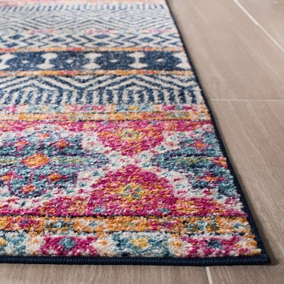 Navy and Ivory Bohemian Square Synthetic Area Rug