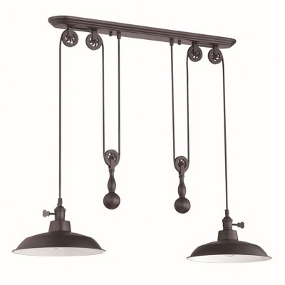 Aged Bronze 2-Light Pulley Pendant with Adjustable Height