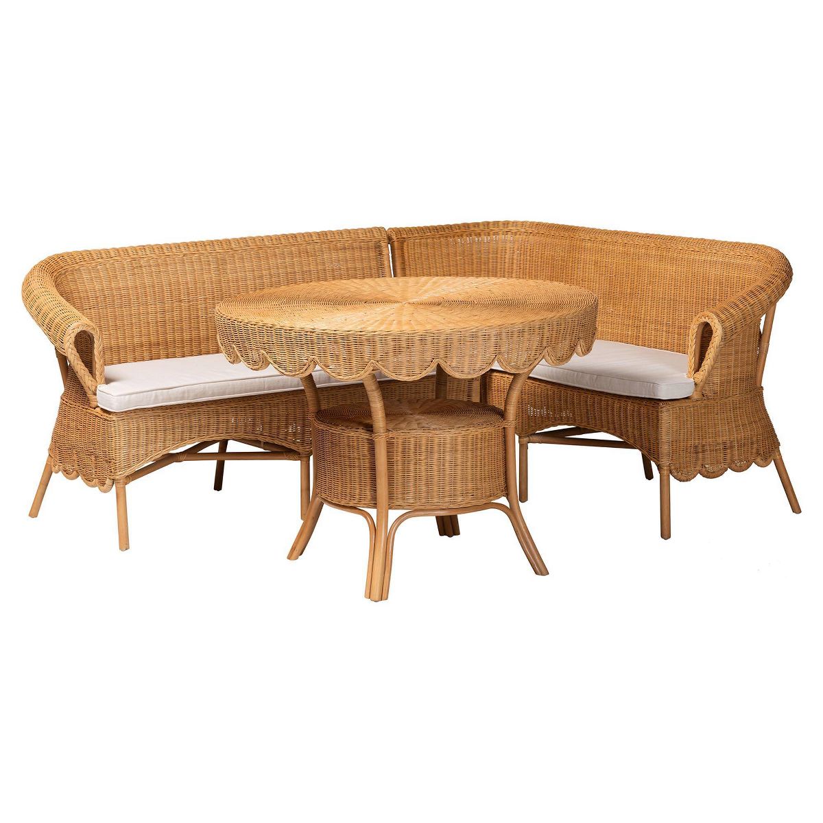 bali & pari Keitha Bohemian Rattan 3  Piece Dining Nook Set Light Honey