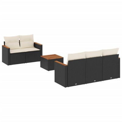 vidaXL 6 Piece Patio Sofa Set with Cushions Black and Cream Poly Rattan
