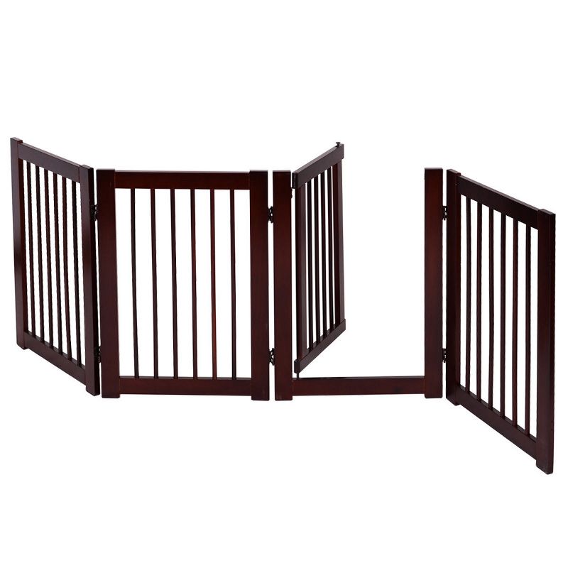 Costway 30'' Configurable Folding Free Standing 4 Panel Wood Pet Dog Safety Fence w/ Gate, 2 of 8