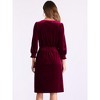 Allegra K Women's Velvet Boat Neck Puff Sleeve Smocked Midi Dress - 3 of 4