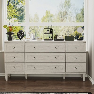 FUFU&GAGA White Horizontal Dresser Anti - tipping, Large Storage Drawers, Stylish Design for Bedroom