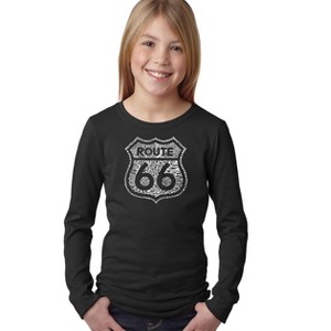 LA Pop Art Girl's Word Art Long Sleeve - Get Your Kicks on Route 66 - 1 of 4