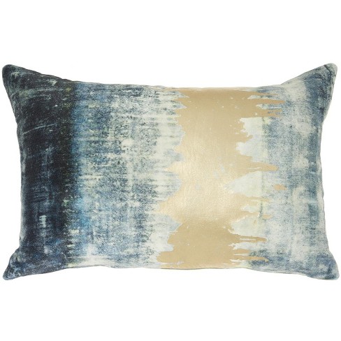 Mina Victory Luminecence Metallic Ombre Strip Teal Throw Pillow
