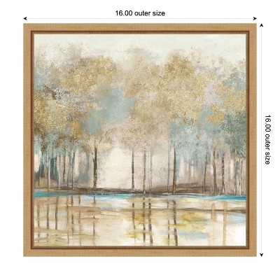 Beige and Teal Impressionist Framed Canvas Wall Art, 16 x 16-in