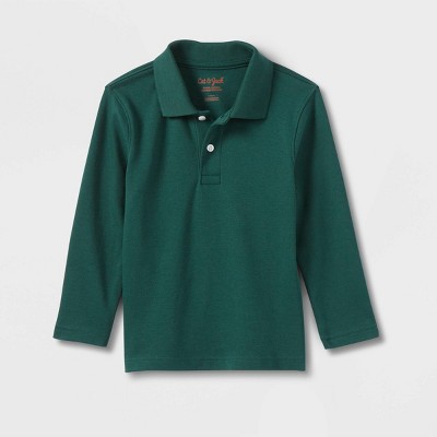 Toddler Boys' Long Sleeve Interlock Uniform Polo Shirt - Cat & Jack™ Dark Green 3T