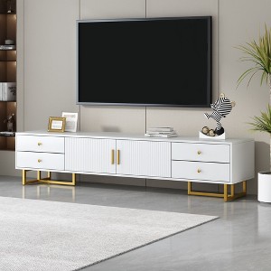 Sapphtopaz TV Stand for TVs Up to 80" Entertainment Center with 2 Storage Cabinets and 4 Drawers T-Shaped Metal Console Table for Living Room - 1 of 4