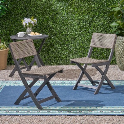 VASIP Set of 2 Wooden Outdoor Patio Dining Chair, Weatherproof Outdoor Folding Chairs with Woven Mesh Rattan for Lawn, Garden, Backyard