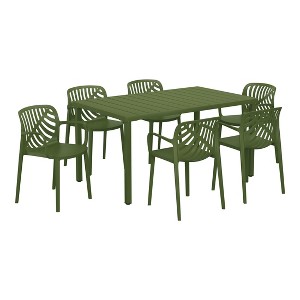 WestinTrends Playa 7-Piece Outdoor Metal Rectangle Patio Dining Table Set With Stackable Resin Patio Dining Chairs - 1 of 4