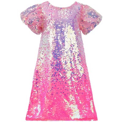 2Bunnies Girls' Ombre Sequin Short Sleeve Dress