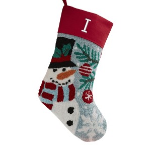 Personalization Mall Snowman Embroidered Initial Hooked Christmas Stockings - 1 of 2