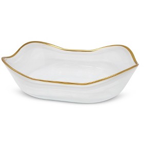 Classic Touch White Alabaster  Bowl with Gold Rim - 1 of 3
