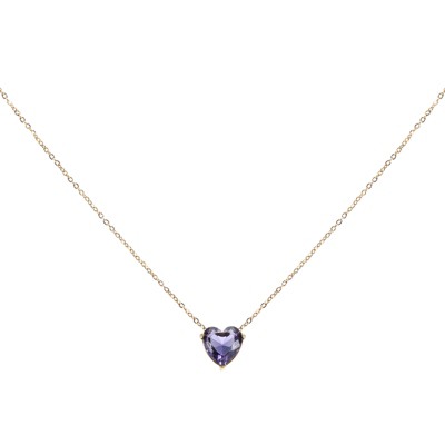 Unique Bargains Women's Birthstone Cubic Zirconia 18K Gold Plated Heart Necklace 17.7"